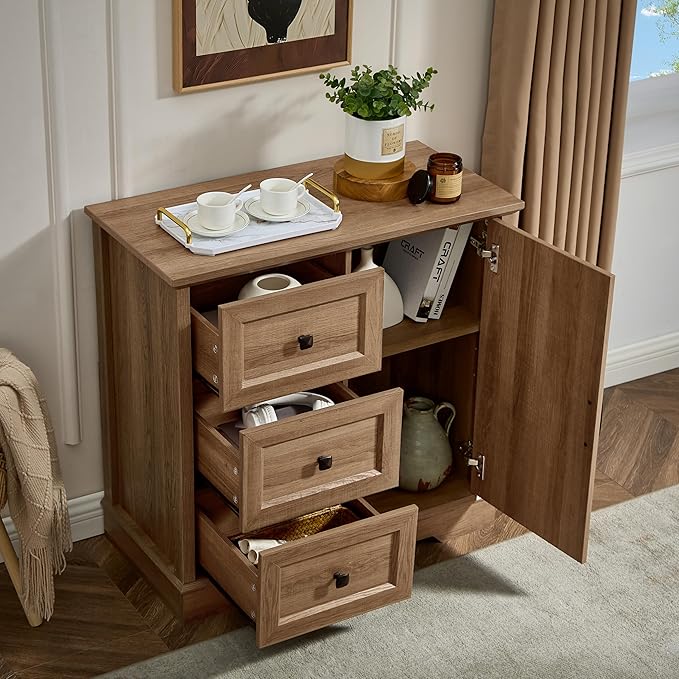 3+1 Dresser for Bedroom, Log Dressers Storage with Wooden Drawers and Cross Door, TV Stand Chest of Drawers for Bedroom, Living Room