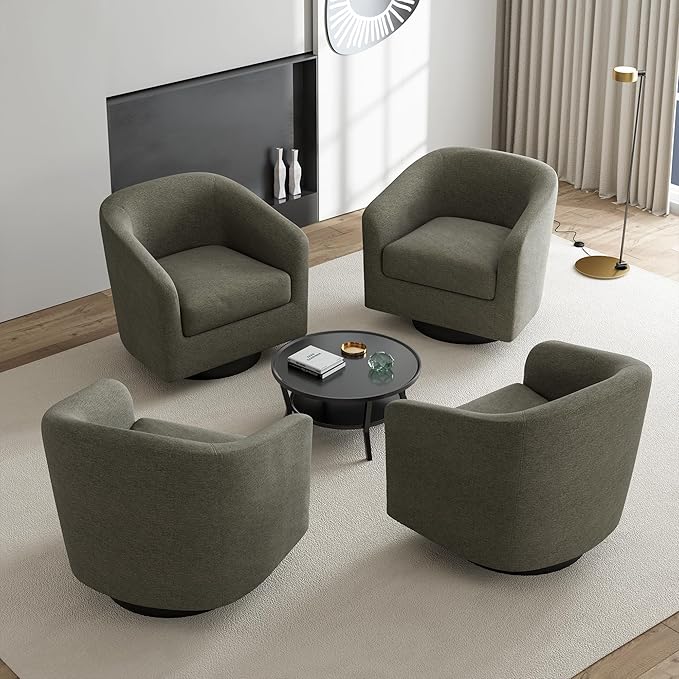 UIXE Swivel Accent Chair, Chenille Barrel Chairs Upholstered Armchair for Living Room, Modern Round Arm Chair Small Single Sofa Bedroom Reading Seat - Tan