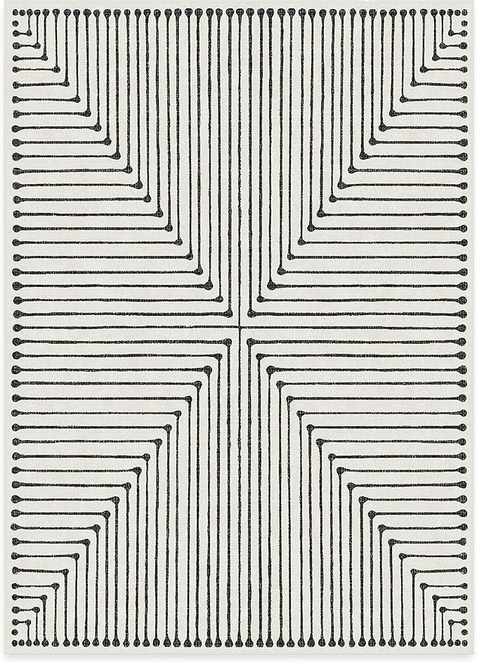 RUGGABLE x Jonathan Adler Machine Washable Modern Area Rug – Inkdrop Black & Ivory 5x7, Stain-Resistant, Non-Slip – Medium Rugs for Living Room, Bedroom, Hallway, Entryway & Office–with Standard Pad