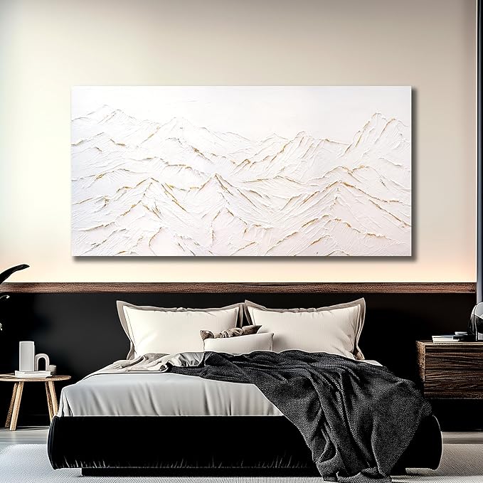 Belmrxne Mountain Wall Art White Wall Decor Minimalist Canvas Painting Abstract Nature Artwork for Living Room Bedroom Dining Room Office Home Decor 20x40 Inch
