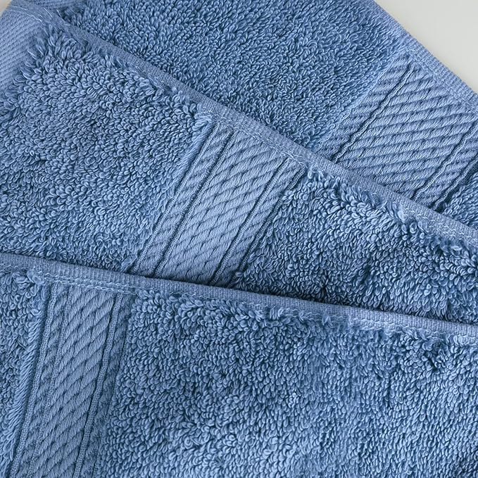 Superior Egyptian Cotton Pile 8 Piece Towel Set, Includes 2 Bath, 2 Hand, 4 Face Towels/Washcloths, Ultra Soft Luxury Towels, Thick Plush Essentials, Guest Bath, Spa, Hotel Bathroom, Denim Blue