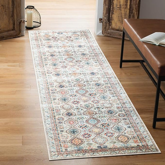 Keen Home Design 2x7 Rug - Machine Washable Runner Rug with Non-Slip Backing, Ideal for Hallway, Entryway, Kitchen, Laundry Room - Vintage, Easy Clean, Durable, Low Pile Rug - (2'6" x 7')