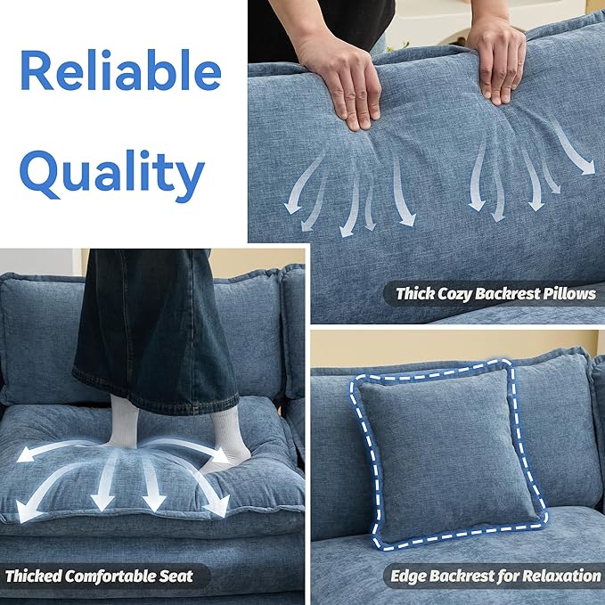 41'' Modern Chenille Oversized Chair, Upholstered Accent Living Room Chair with Extra Thicked Deep Seat, Single Lounge Chair for Bedroom, Small Apartment, Blue