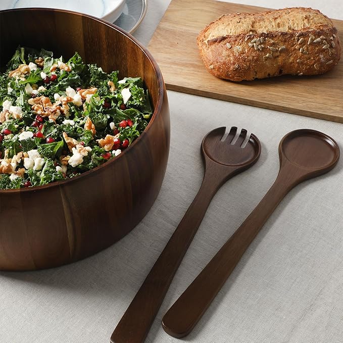 Gibson Home Laurelton 3-Piece Acacia Wood Salad Serving Bowl Set – Large 13-Inch Bowl with 2 Serving Tools