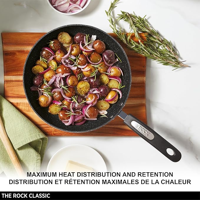 Starfrit The Rock 7PC Non-Stick Cookware Set - Durable Forged Aluminum - Oven Safe - PFOA Free - Easy to Clean - Black