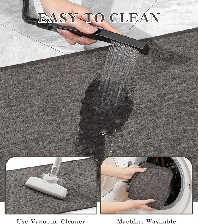 chakme Bathroom Rug Sets 2 Piece, Ultra Thin Bath Mat Quick Dry Bath Mat Set, Absorbent Bath Mat for Bathroom Non Slip Machine Washable, (Dark Grey, 2 Piece)