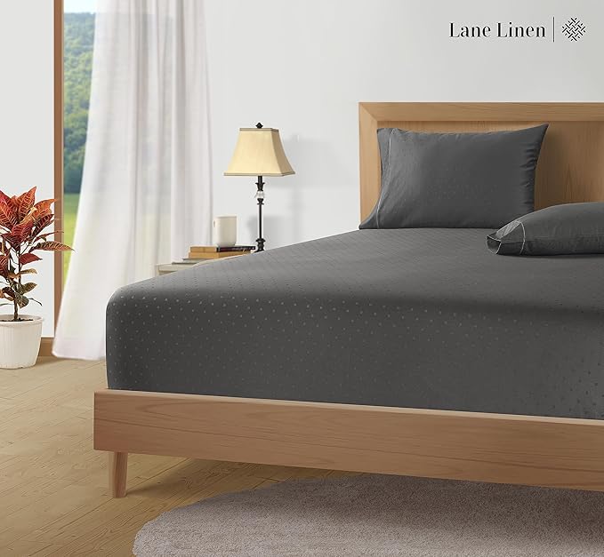 LANE LINEN Pillow Case Covers King, Set of 2, 100% Egyptian Cotton Sateen, Soft Cool & Smooth 1000 Thread Count Pillow Cases - Swiss Dot - Charcoal