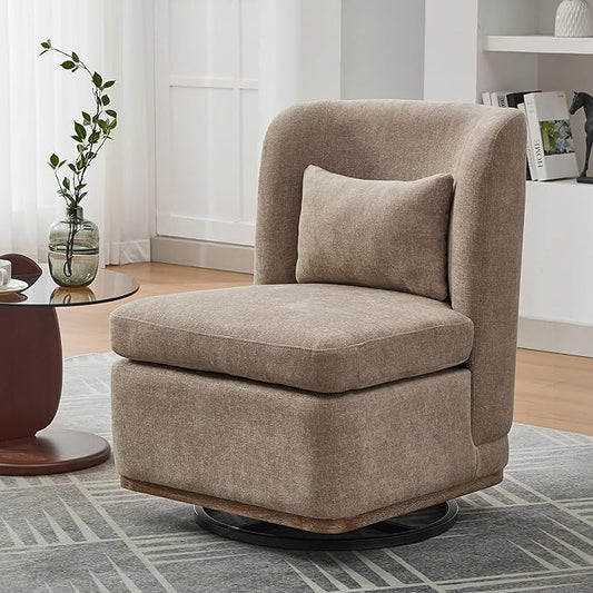 Chifee & Vingol 25.2 "W Chenille Armless Swivel Accent Chair Modern Upholstered Sofa Chair with Pillow, Taupe