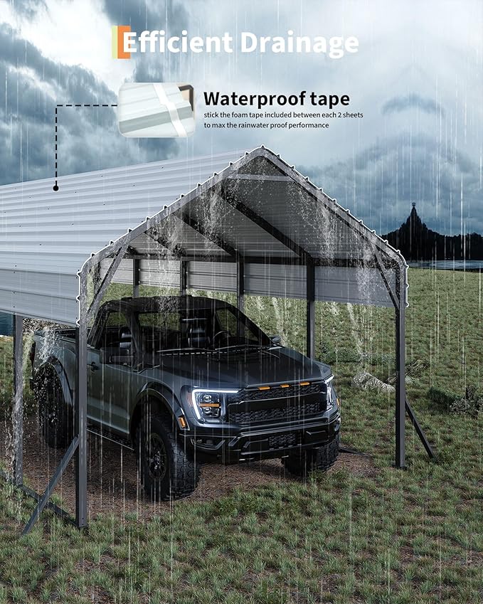 13'x21'x11' Oversized Metal Carport, Heavy Duty Metal Car Port for All-Weather, Steel Shed for Bass Boats, Pickup Trucks, and Tractors, N.W. 660 Lbs