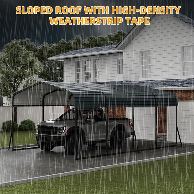 12 x 20 FT Metal Carport with Galvanized Steel Roof, Heavy Duty Metal Roof Carport with Enhanced Base, Tall Kits Garage for Tractors, Trucks, Boats, Cars