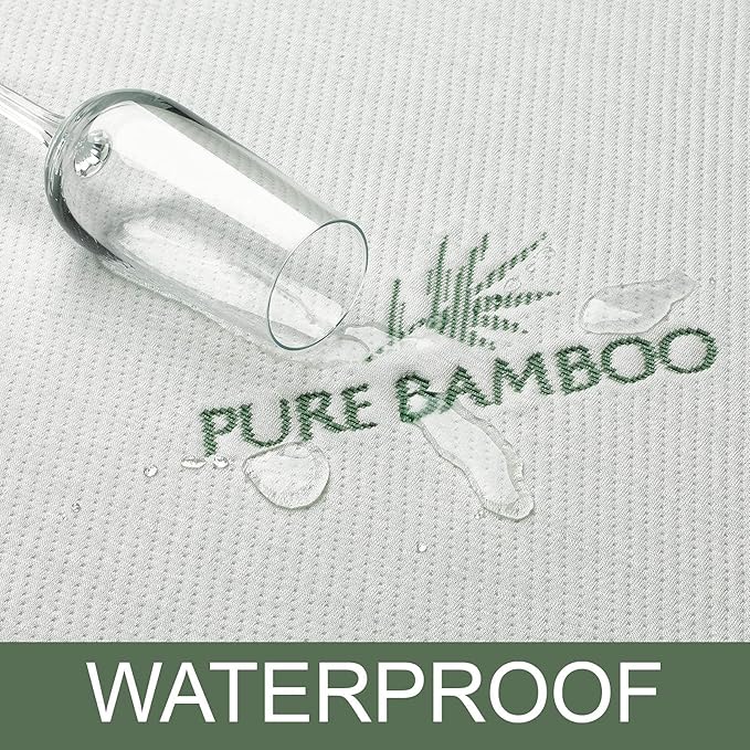 California King Mattress Protector by PURE BAMBOO, Waterproof - Viscose Derived from Bamboo, Breathable, Noiseless Mattress Cover Protects Against Moisture, Spills, Stains (California King)
