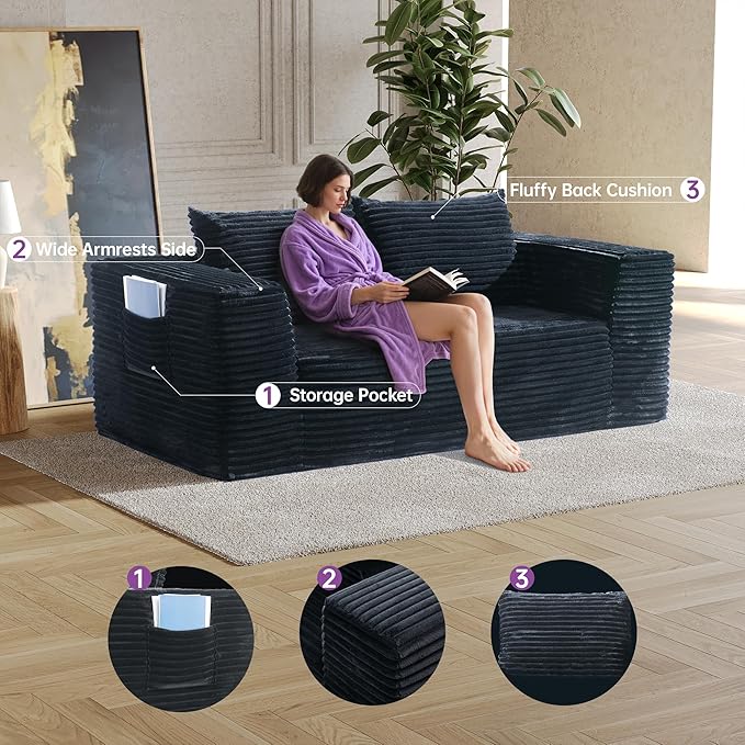 Sofa, 71" Loveseat Sofa-in-a-Box, Deep Seat Couch, No Assembly Required, Comfy Plush Corduroy for Living Room, Bedroom, Office