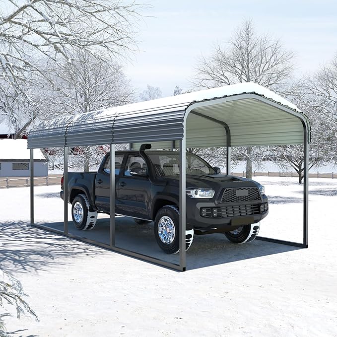 MUPATER Outdoor Carport Canopy 10' x 15', Metal Carport Tent Heavy Duty, Garage Car Shelter Shade with Metal Roof, Frame and Bolts for Car, Truck and Boat, Grey