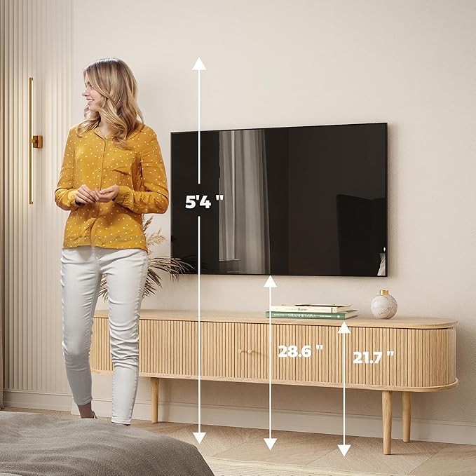 WERMO 71’’ TV Stand with Storage and Shelves for 65-75 inch TV. Wood Entertainment Center with Doors for Living Room and Bedroom, Mid Century Modern Console Table, Television Stand (Oak)