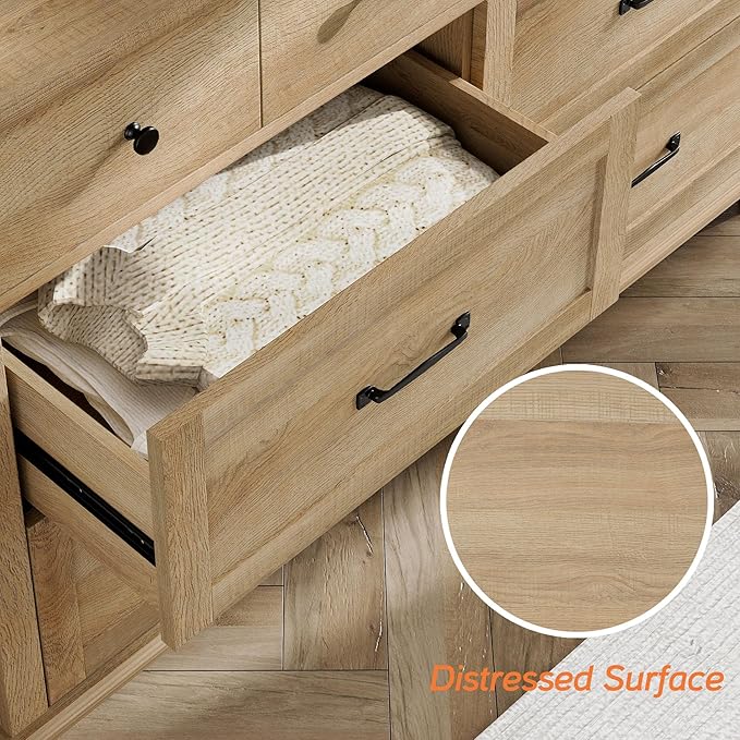 WAMPAT 12 Drawers Dresser for Bedroom, Set of 2 Farmhouse Dressers with 6 Drawers, Light Wood Kids Dresser for Closet, Wide Dressers Organizer for Living Room & Hallway, Oak