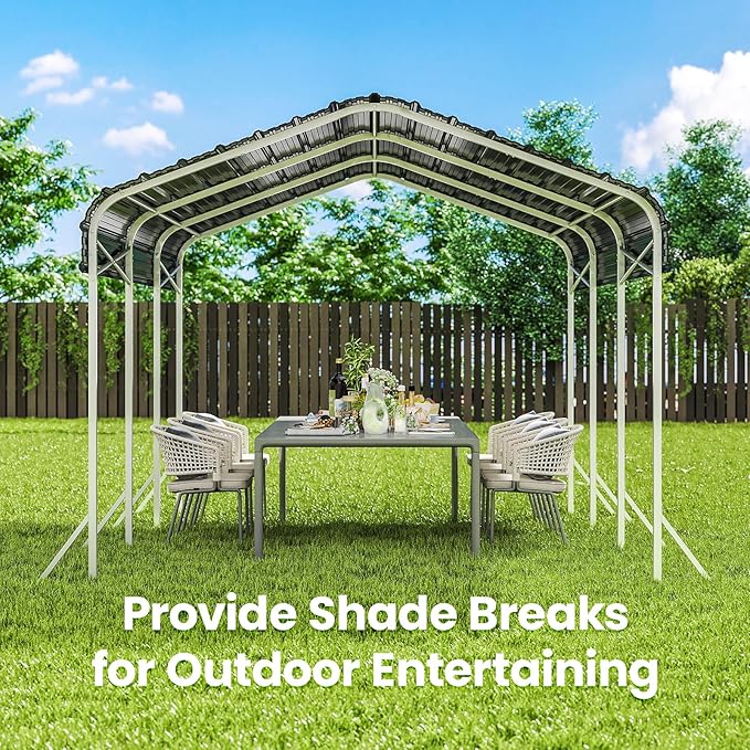 10x15 Ft Carport, Heavy Duty Metal Car Port, All-Weather Protection, Easy Assembly for Cars, Trucks, Boats, Tractors, and Outdoor Storage