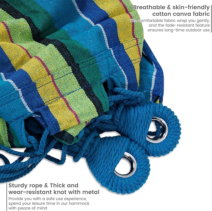 Lazy Daze Hammocks Double Hammock with 9FT Space Saving Steel Stand Includes Portable Carrying Case, 450 Pounds Capacity (Blue&Yellow)