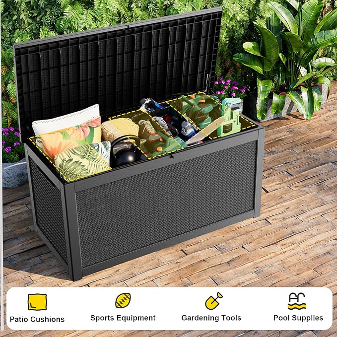 320 Gallon Deck Box Waterproof, UV Resistant Resin Outdoor Storage Box with Hydraulic Rod, Lockable Design and Enhanced Durability for Patio, Garden, and Poolside Use