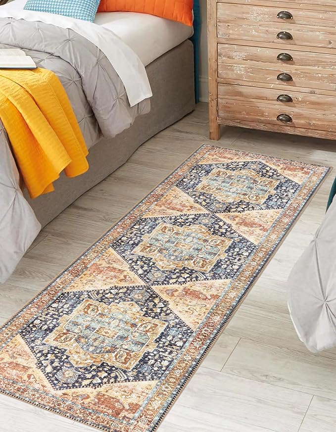 Keen Home Design 2x10 Rug - Machine Washable Runner with Non-Slip Backing, Ideal for Hallway, Entryway, Kitchen, Laundry Room - Vintage, Easy Clean, Durable, Low Pile Rug - (2'6" x 10')
