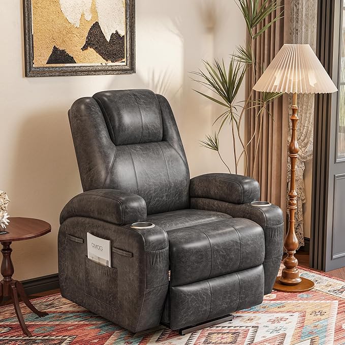Flamaker Power Lift Chair with Vibration Massage Luxurious Leathaire Fabric Electric Lift Recliner for Elderly Power Lift Recliner Chair with Cup Holders Side Pockets for Living Room (Dark Gray)