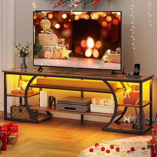 YITAHOME TV Stand for 65/70 Inch TV, LED TV Stands for Living Room w/Power Outlets, Entertainment Center with Storage, Wood Television Stand, TV Console Table, Rustic Brown