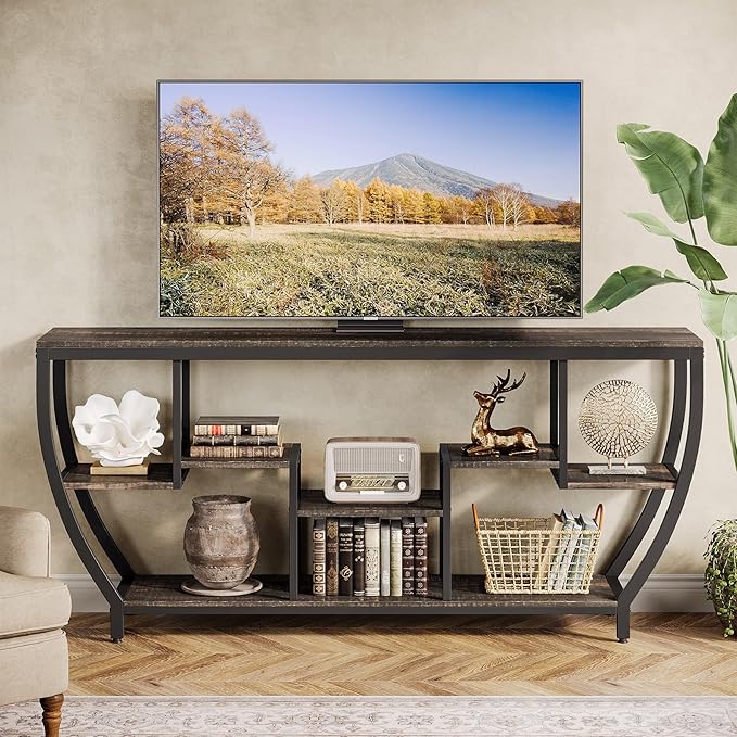 Tribesigns TV Stand for Televisions up to 80 Inches, 70.9 Inches Entertainment Center with Storage Shelves, Wood TV Media Console Table Unit for Living Room, Bedroom, Dark Grey