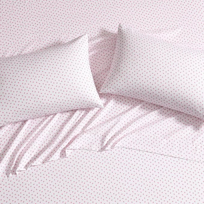 Laura Ashley Kids - Full Sheet Set, Soft & Wrinkle-Resistant Toddler Bedding Set, Deep Pockets, Girl Bed Sheets with Matching Fitted Sheet & Pillowcases (Sweet Lady Bugs Pink)