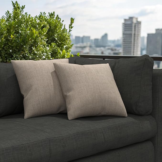 Covers & All Sunbrella Outdoor Throw Pillows, Pack of 2 Water Resistant & UV Fade Resistant Premium Square Throw Pillows (Inserts with Covers) for Indoor & Outdoor Use,16" x 16" Cast Ash