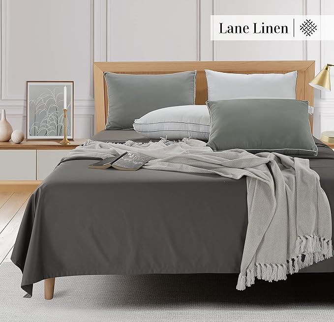 LANE LINEN Pillows Standard Size Set of 4 (20"x26") - Soft Gusseted Bed Pillow for Back, Stomach or Side Sleepers - Hotel Quality Down Alternative Standard Pillows Pack of 4 - White