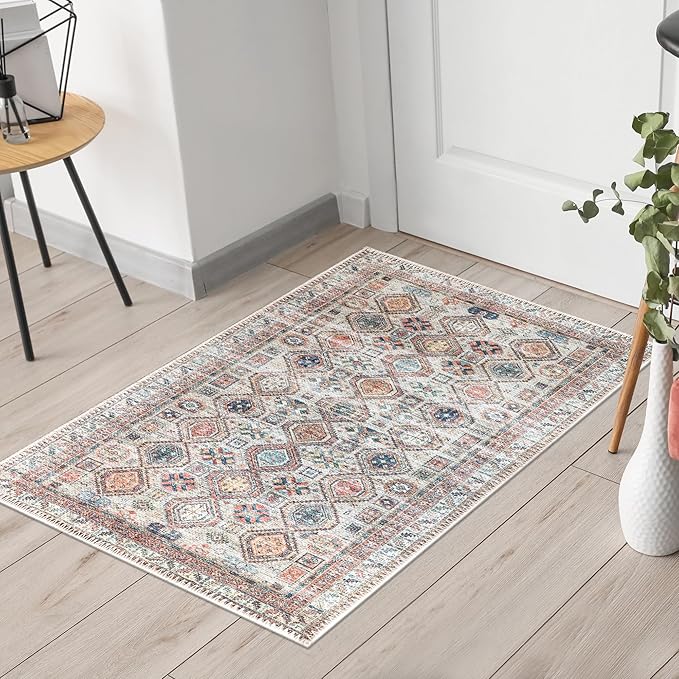 Keen Home Design 2x3 Rug - Machine Washable Entry Rug with Non-Slip Backing, Ideal for Enteryway, Kitchen, Bathroom, Laundry Room - Vintage, Easy Clean, Durable, Low Pile Rug - (2' x 3')
