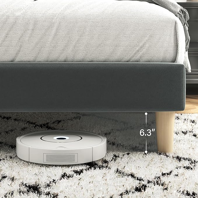 Queen Bed Frame, Platform Bed Frame with Velvet Upholstered Headboard, No Box Spring Needed, Sturdy Metal Support, Noise Free, Easy Assembly, Modern Bedroom Furniture, Grey