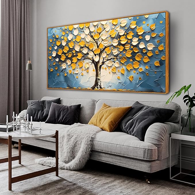 Abstract Tree Wall Decor - Large Canvas Wall Art Living Room with Wooden Framed Ready to Hang Size 29" x 59"