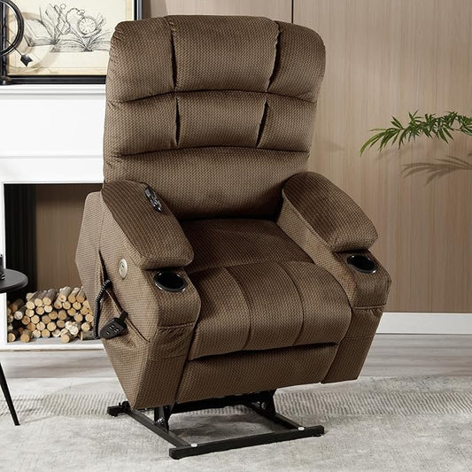 Dual Motor Recliner Lift Chair with Massage & Heat, 22.5" Wide Seat & 70.9" Long, Extra Wide Recliner w/Infinite Position, and Cup Holder, Tan