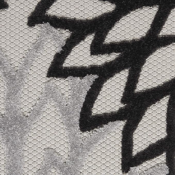 Nourison Aloha Indoor/Outdoor Black White 2'8" x 4' Area Rug, Tropical, Botanical, Easy Cleaning, Non Shedding, Bed Room, Living Room, Dining Room, Deck, Backyard, Patio (3x4)