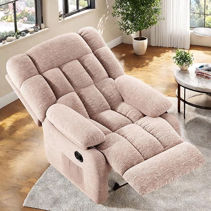 Recliner Chair, Adjustable Recliner with Side Pockets, Living Room Power Reclining Lounge Chair for Adults, Small Spaces Comfy Sofa with Theater Seating for Bedroom, Beige
