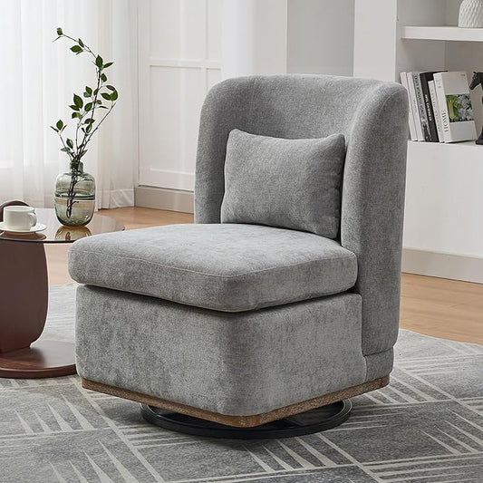 Chifee & Vingol 25.2 "W Chenille Armless Swivel Accent Chair Modern Upholstered Sofa Chair with Pillow, Gray
