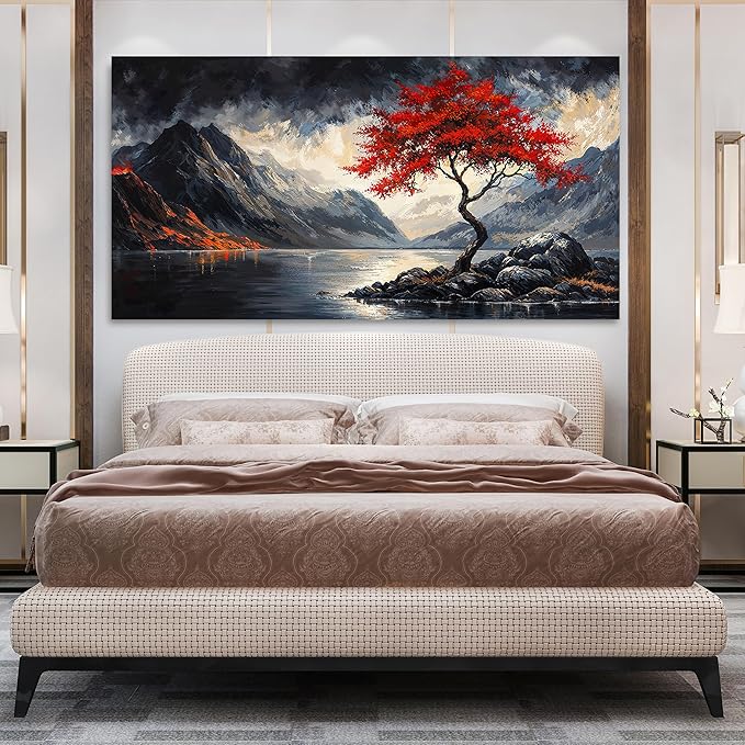 Canvas Wall Art Decor Black and White Vintage Wall Art Wall Art Pictures for Living Room Large Landscape Wall Art Prints Art Work for Wall Decor Red Artwork for Walls Bedroom Office Decor 29" X 58"