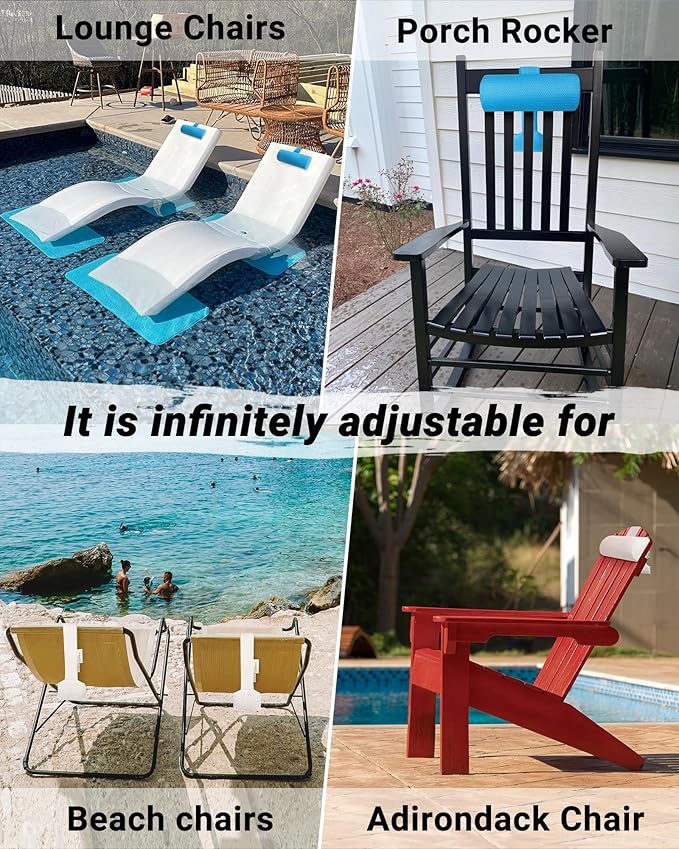 Headrest Pillow for Patio Chaise Lounge, Spa Pillow for Adult with Non-Slip Weighted Tail, Outdoor Cushion All Weather Sunbathing Swing Pool Furniture, Quick Drying