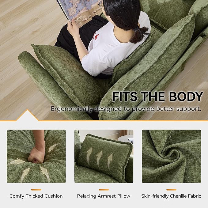 41'' Modern Chenille Oversized Chair, Upholstered Accent Living Room Chair with Extra Thicked Deep Seat, Single Lounge Chair for Bedroom, Small Apartment,Green