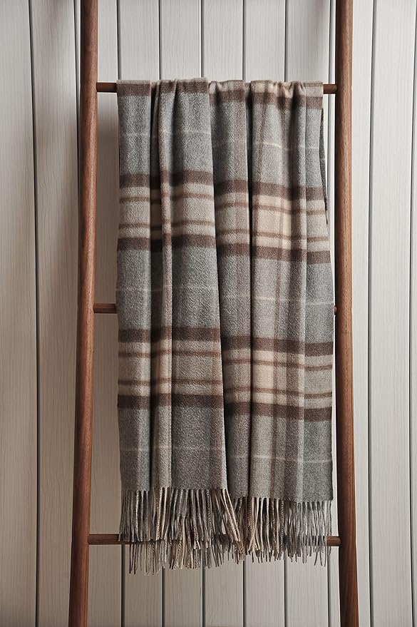 EP Mode 100% Pure Cashmere Throw Blanket for Sofa, Classic Design with Gift Box (Grey Tartan)
