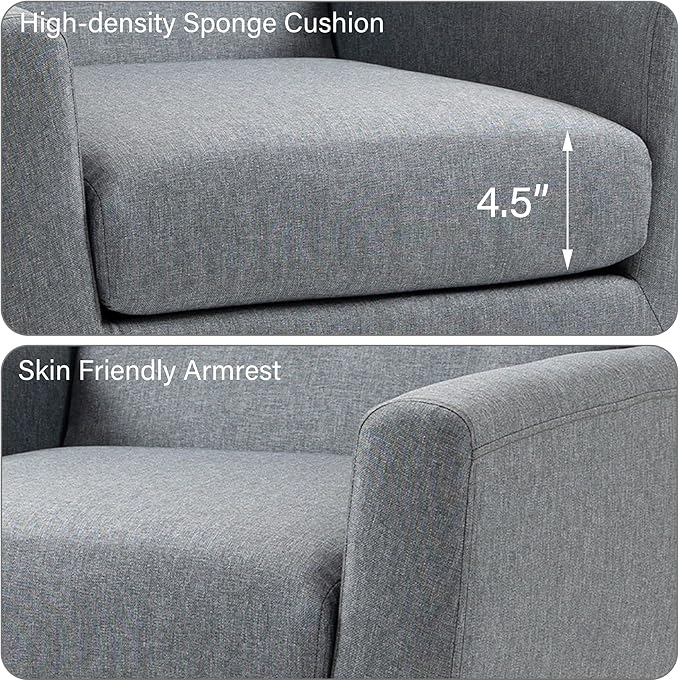 Accent Chair, Mid-Century Modern Fabric Chairs with Arms for Living Room, Comfy Upholstered Club Single Sofa Armchair for Bedroom Waiting Room with Solid Wood Frame (Fabric Grey, Set of 1)