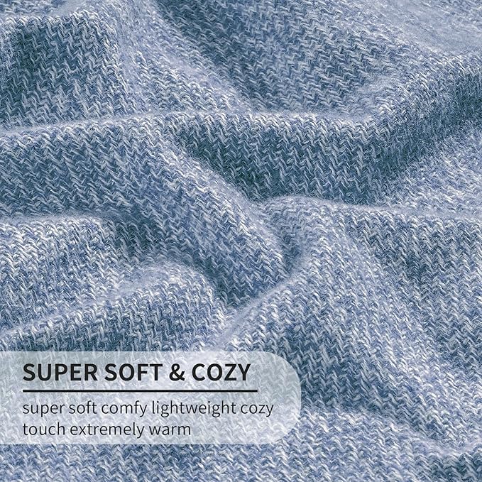 BOURINA Faux Cashmere Fringe Throw Blanket Decorative Lightweight Throw Soft Cozy for Bed or Sofa Outdoor Blanket, 50" x 70" Blue