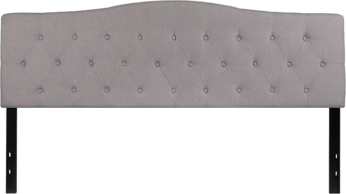 EMMA + OLIVER Arched Button Tufted King Size Headboard in Light Gray Fabric
