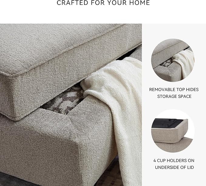 Signature Design by Ashley Claireah Casual Square Storage Ottoman with Removable Lid, Light Brown