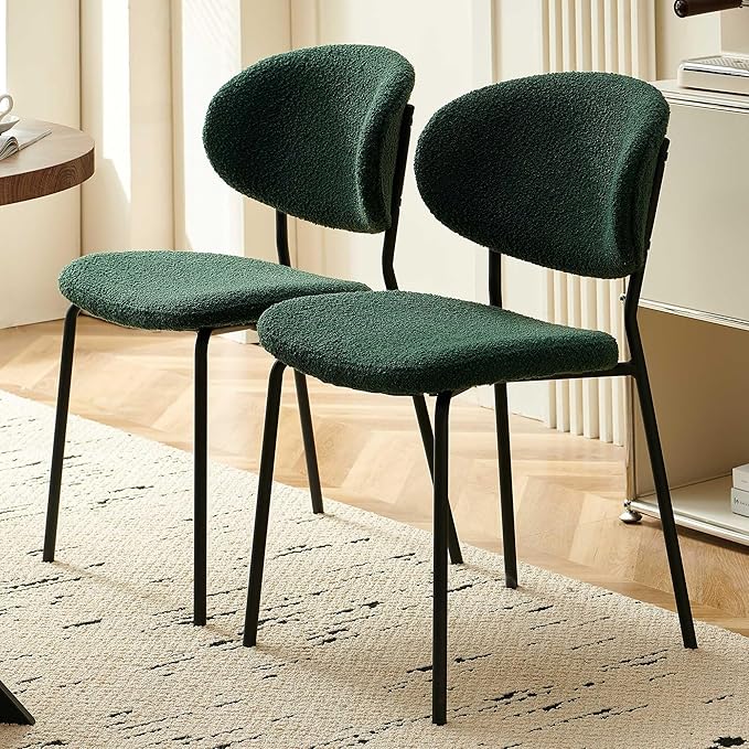 3-Piece Kitchen Table and Chairs Set,37" Round MDF Living Coffee Table with 2 Seated Green Boucle Dining Chairs Upholstered, Open-Back Living Room Chairs for Restaurant, Home, Coffe Shop