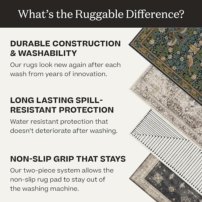 RUGGABLE x Jonathan Adler Washable Modern Area Rug – Venom Neutral 6x9, Stain-Resistant, Non-Slip – Medium Machine Washable Rugs for Living Room, Bedroom, Hallway, Entryway & Office–with Standard Pad