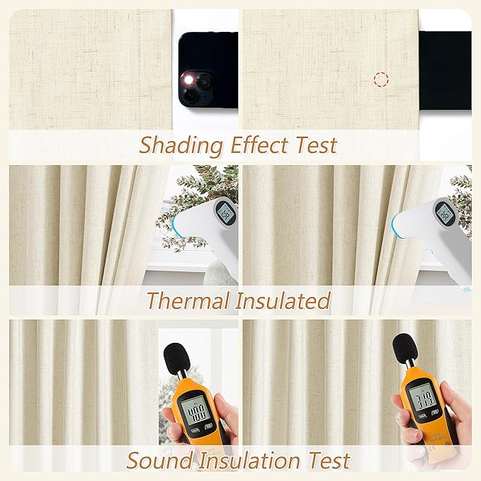 Guken Blackout Curtains 120 Inch Length 2 Panels Set for Living Room Bedroom Back Tab Thermal Insulated 100% Black Out Linen Drapes Room Darkening Window Curtains 120 Inches Long,Warm Beige