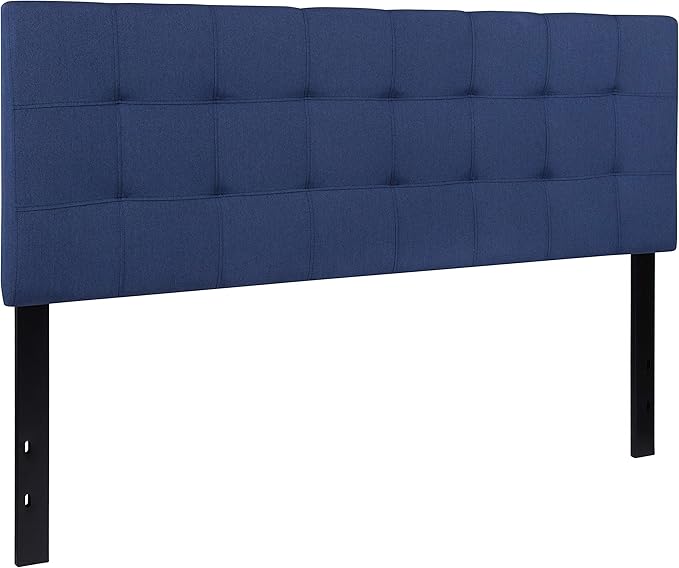 EMMA + OLIVER Quilted Tufted Upholstered Queen Size Headboard in Navy Fabric