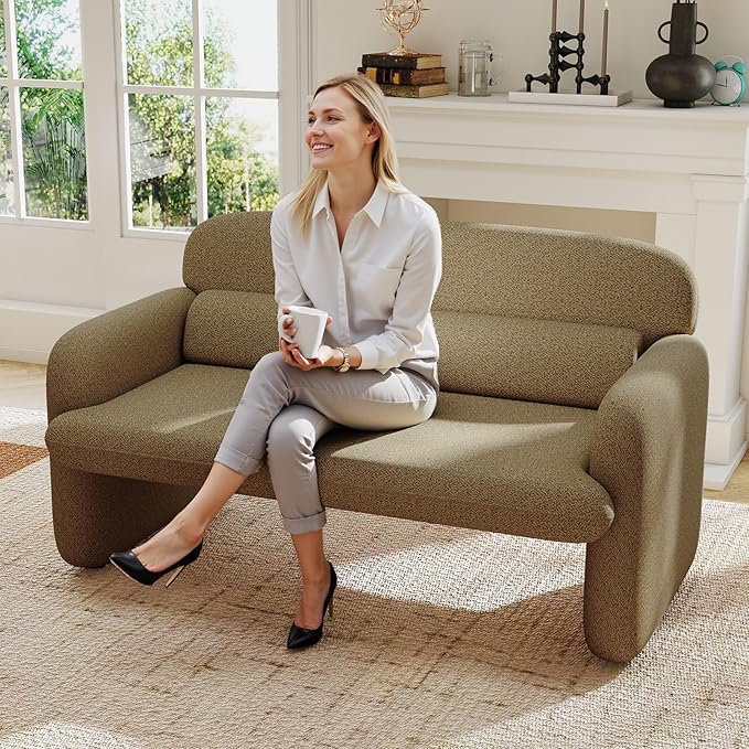 Furnimart Modern Loveseat Sofa, 54" 2-Seater Boucle Sofa, Comfy Upholstered Minimalist Couch, Small Couches for Small Spaces, Apartment, Office, Living Room, Bedroom, Dorm, Chenille Brown