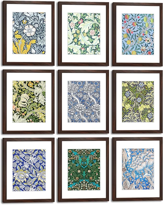 11x14 Picture Frame Set of 9 for Pictures 8x10 with Mat or 11x14 Without Mat, Wall or Tabletop Gallery Photo Frames Walnut